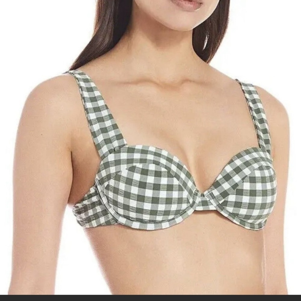 Gianni Bini Checked Green/White Gingham Sz M Underwire Bikini Top Swim Bra
